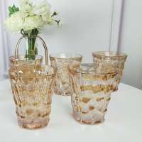 230ml Round Glass Tumbler Corrugated Crystal Glass Fancy High Quality Glass Cup Drinking Amber Marble