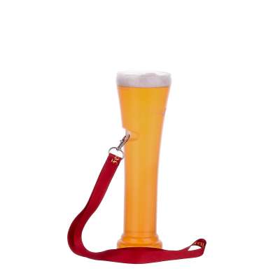 750ml Customized Plastic PP Beer Bottle Mug Large Beer Glass Trumpet Fruit Juice Drinks Cup With Lanyard