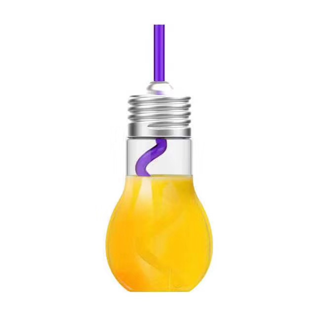 400ml Promotional Clear LED Party Cup Plastic Light Bulb Drinking Beverage Cup With Straw And Screw Lid