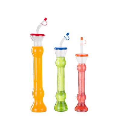 16oz Customized Double Bubble Yarder Plastic Beverage Yard Cup Long Neck Party Slush Drinking Bottle Cup With Straw For Kids