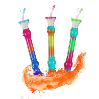 Factory Supply bubble Slub shaped Long Neck party yard cups juice slushy bottle with straw